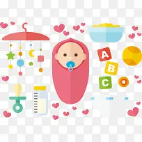 可爱婴儿用品矢量图