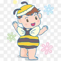 手绘卡通小孩蜜蜂装