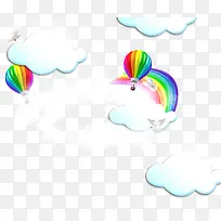 白鸽热气球彩虹云朵装饰背景