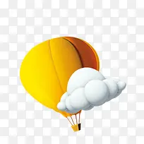 唯美卡通黄色热气球云朵