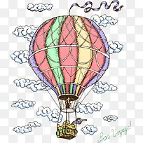 卡通手绘热气球云朵