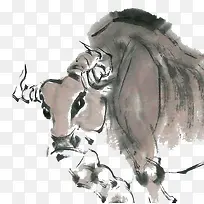 水墨牛免抠素材