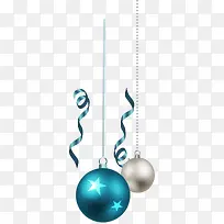 矢量手绘圣诞挂饰蓝色球和彩带
