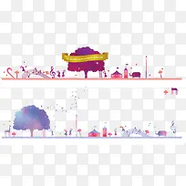 水彩树木彩带背景装饰图