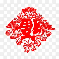 红色花纹剪纸福字