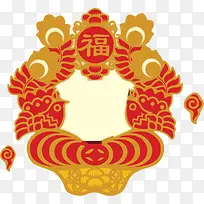 共同红色花纹福字