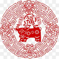 剪纸风格高清创意红色动物文字福
