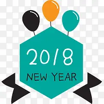卡通蓝色2018年庆祝标签