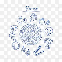 手绘披萨和蔬菜