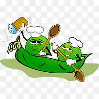 绿豆厨师勺子卡通矢量图