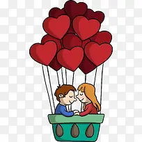 矢量爱心气球与卡通情侣
