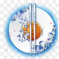 中国风中秋节筷子瓷盘月饼