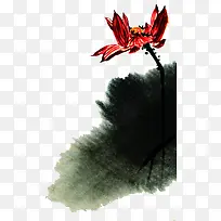 红色水墨画荷花毛笔字