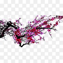 紫色毛笔字水墨画花枝