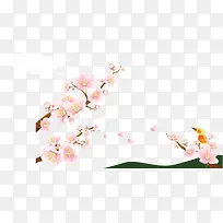 桃花小鸟花瓣海报素材