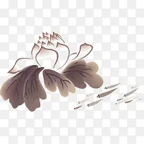 水墨荷花鱼