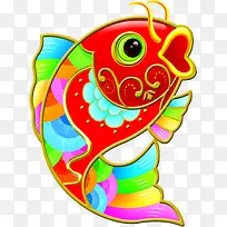 手绘中国风年画金鱼