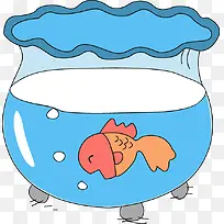 手绘蓝色鱼缸金鱼图案