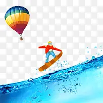 冲浪 海边 热气球 背景装饰图案
