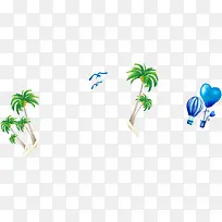 夏日手绘海报椰子树热气球