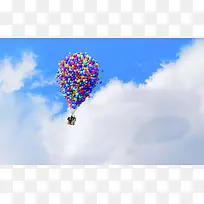 蓝天白云彩色热气球