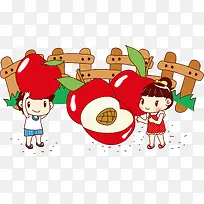 红苹果与卡通儿童