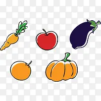卡通蔬菜水果胡萝卜茄子桔子苹果
