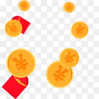 黄色简约金币漂浮素材
