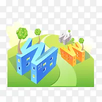 卡通建筑风景矢量图