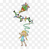 创意放风筝的儿童插画设计