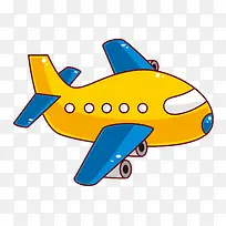 圆头黄蓝色手绘卡通可爱飞行飞机