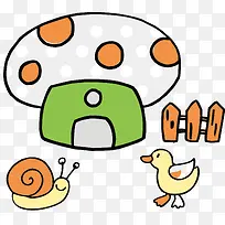 可爱卡通手绘矢量蘑菇蜗牛鸭子