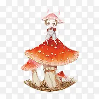 水彩蘑菇女孩
