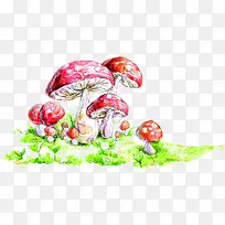 手绘红色蘑菇草地