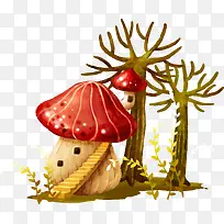 蘑菇小房子矢量素材可爱