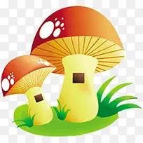 手绘黄红色漫画蘑菇