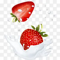红色简约草莓牛奶装饰图案