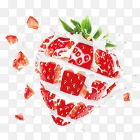 红色清新牛奶草莓装饰图案