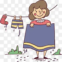 晾衣服的家庭主妇