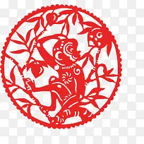 猴子剪纸猴子爬桃树