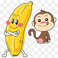 手绘卡通香蕉小猴子