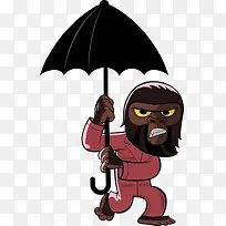 卡通猴子撑开雨伞