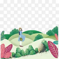 卡通手绘春季踏青海报插画