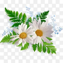 绿叶白色花朵古风蓝色花朵装饰