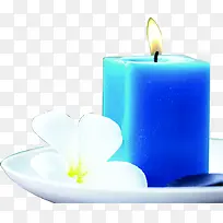 创意海报蓝色蜡烛效果花朵白色
