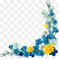 蓝色黄色白色花朵边框装饰