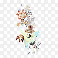 水彩花朵白色花朵蓝色花枝