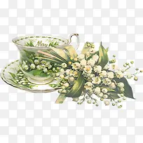 手绘白色花朵咖啡杯