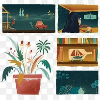 手绘卡通开车插花集合