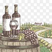 矢量葡萄酒和葡萄庄园